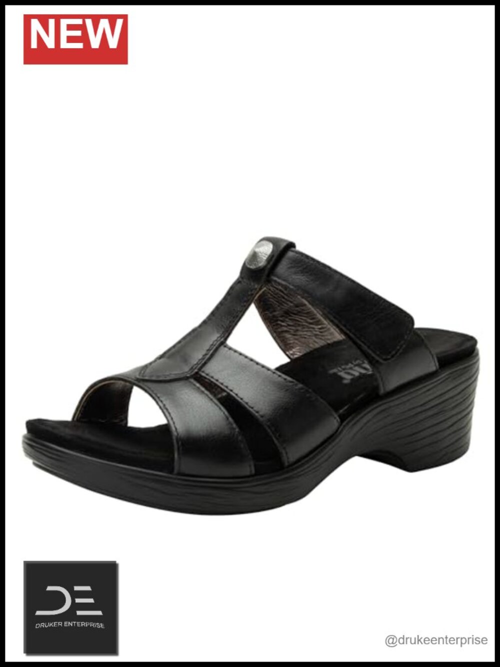 Leather Wedge Sandal with Arch Support and Slip-Resistant Outsole